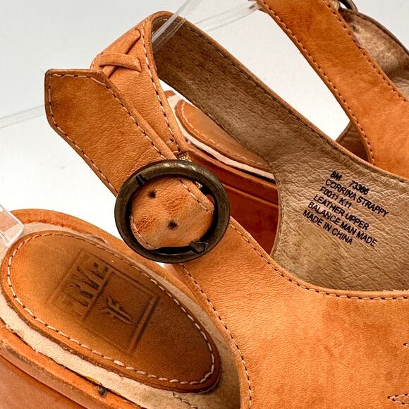 Frye Brown Leather Corrina Strappy Weave Wedge Platform Heels Size 8 - Picture 9 of 10